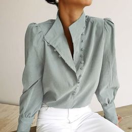 Elegant Casual stand collar white shirt Long sleeve button Comfortable fit office top High street spring autumn fashion top 210514