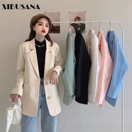 Women's Suit Jacket Solid Autumn Winter Long Sleeve Single Breasted Notched Collar Loose Casual Blazers Female 210423
