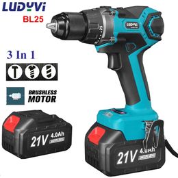 21V Brushless Cordless Drill 110N/M 25+3 Torque 1m Powerful Electric Drill 4000mah Battery Power Tools Electric Screwdriver 210719