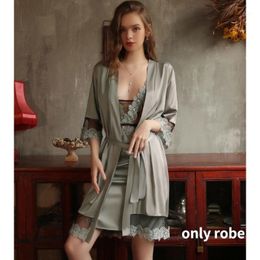 Women's Sleepwear QWEEK Sexy Silk Exotic Robe Women Stain Femme 2021 Summer Lace Embroidery Patchwork Bathrobe Bride Albornoces Cardigan