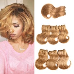 Honey Blonde Peruvian Virgin Wavy Human Hair Extensions 6 Bundles With Lace Closures #27 Short Body Wave Natural Weaves Closure 7pcs/lot Reliable Vendor