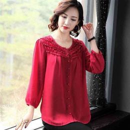 M-6XL Plus Size Women Spring Autumn Style Chiffon Blouses Shirts Lady Casual O-Neck Loose Style Lace Blusas Tops DF3051 210323