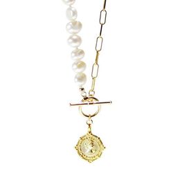 Lii Ji Baroque Pearl 925 Sterling Silver Gold Plated Necklace Queen Coin Pendant OT Clasp Luxurious Jewellery