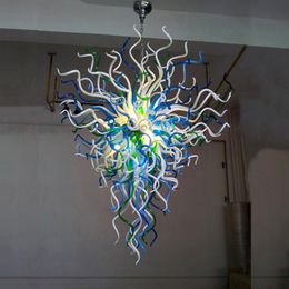 Modern Glass Chandeliers Lamp White Blue Green Colour Art Glass Lights LED Light Fixture 52 Inches Hand Blown Island Chandelier for Living Dining Room