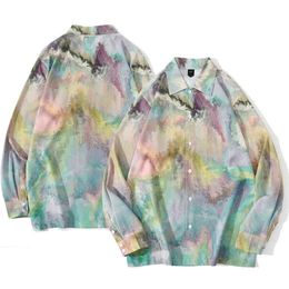 Tie Dye Shirts Men Casual Oversized Short Sleeve Mens Shirt Print Colourful Holiday Streetwear Fashion Party Daily Chemise Homme 210524