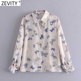 Zevity Women Fashion Transparent Casual Smock Blouse Female Lantern Sleeve Shirt Roupas Chic Chemise Tops LS7582 210603