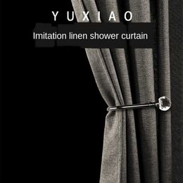 Imitation Linen Shower Curtain Bathroom Partition Curtain Polyester Non-perforated Waterproof and Mildew-proof Thick Curtain 210609