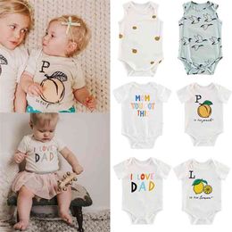 2 PCS/lot Baby White Bodysuit Lemon I Love Dad Born Clothes For Summer Cute Fashion Onesie 210619