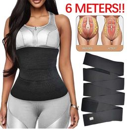 6 Metres Bandage Wrap Sweat Sauna Waist Trainer Belt Body Shaper Trimmer Snatch Me Up Fat Workout Cincher Tighten Sheath 211218