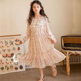 Autumn Spring Teen Dresses Girl Kids Children Clothing 2021 Floral Printed Casual Long Sleeve Dress Girls Baby Children Clothes Q0716