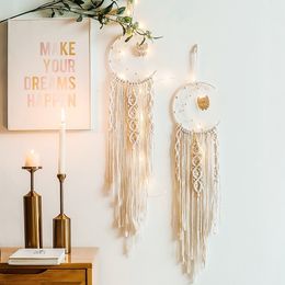 Bohemian Chic Macrame Wall Hanging Tapestry Moon Dreamcatcher Wall Decor Boho Woven Knitted Tapestry Home Decoration 210609