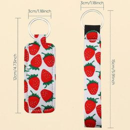 Party Favor Fruit flower Series Neoprene Gourd Chapstick Holder Wristlet Lanyard Keychain Set Lipstick Cover Hand Wrist Strap