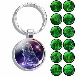 Luminous 12 Zodiac Signs Keychain Constellation Key Chain Leo Libra Virgo Sagittarius Zodiac Jewelry Birthday Gifts Dropshipping G1019