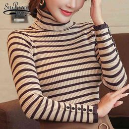 Turtleneck Sweater women striped knitted sweater sueter mujer invierno autumn long sleeve pullover 5124 50 210508
