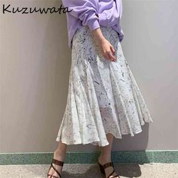 Kuzuwata High Waist Hip Asymmetrical Mermaid Slim Skirt Women Summer Outwear Print Jupe Femme Holiday Faldas Mujer 210708