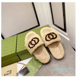 Home wool slippers ladies summer 2021 autumn and winter new black platform letters embroidered plush flat flip flops 34-42 size logo customi