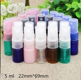 100 pes 5 ml Clear Pink Green Plastic Spray Perfume Empty Bottle Water Toner Parfume packing Cosmetic Containerhigh qty