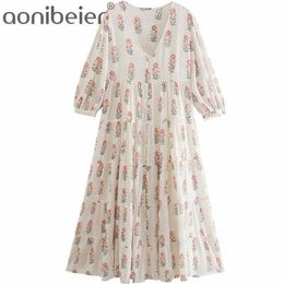 A-Line Casual Shirt Maxi Dress Summer Single Breasted Deep V Neck High Waist Women Tiered Loose Ankle Length 210604