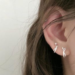 Stud Creative Design Silver Colour Asymmetric Star Moon Earring 925 Unique Personality For Women Girl Gift