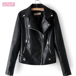 PU Lapel Long Sleeve Anti-fan Car Zipper Women's Jacket Autumn High Waist Slim Chic Female Coat Black Red 210507