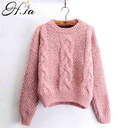 H.SA Women Winter Pullover and Sweaters Oneck Twisted Women Sweater Pull Femme Sweter Mujer Short Femninino winter sweater 210918