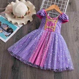 Baby Girls Princess Dress Halloween Cosplay Party Lace Snowflake Sequined Costume Toddler Kids Birthday Dress Up Q0716