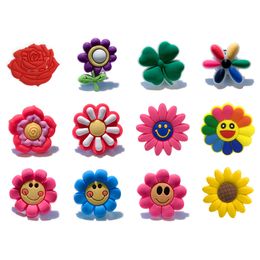 plastic buttons flowers croc Charms Soft Pvc rose Shoe Charm Accessories Decorations custom JIBZ for clog shoes childrens gift