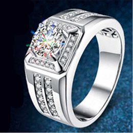 Mens Rings Crystal Jewellery Silver ring Platinum Plated men's open-ended diamond Cluster For Female Band styles