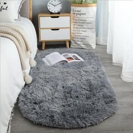 Carpets Oval Soft Silk Wool Carpet Modern Home Decor Living Room Sofa Coffee Table Floor Rug Girl Bedroom Foot Mat Plush Balcony Cushion