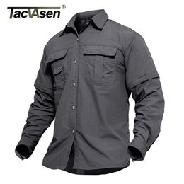 Men's Casual Shirts TACVASEN Military Clothing Lightweight Army Quick Dry Tactical Summer Removable Long Sleeve Work Hunt 220920