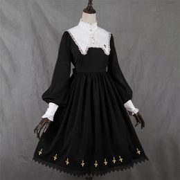 Lolita Style Women Dress Medieval Oversized Retro Lace Lantern Sleeve Gothic Dresses Plus Size 3XL Big Swing A-line Vestido Girl 210320