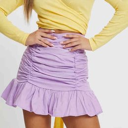 Summer Vintage mini skirts womens solid Colour pleated ruffled zipper skirt high waist bag hip fishtail skirt korean fashion 210514