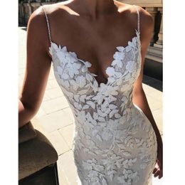 2021 Berta Mermaid Wedding Dresses 3D Floral Applique Lace Backless Sweep Tulle Train Plus Size Boho Beach Bridal Gowns Robe De268d