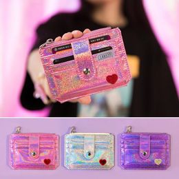 Sequins Credit Card Holder Crystal Color Multi Card Slim Wallet mini Cute Laser Heart Girl Student Bus ID Card Case Cardholder