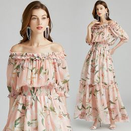 Womens Long Dress Off-shoulder Printed Maxi Dress Summer Strapless Dresses High-end Sexy Lady Dresses Party Holiday Dresses