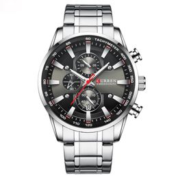 Man Watches Luxury Sporty Chronograph Wristwatches for Men Quartz Stainless Steel Band Clock Luminous Hands