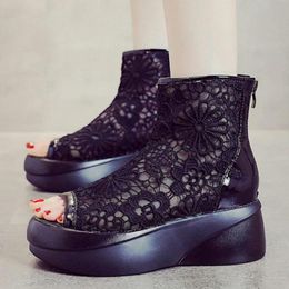 Women's Sandals Open Toe Platform Shoes Summer Ankle Boots Mid Chunky Heel Height Increasing Punk Goth Dress