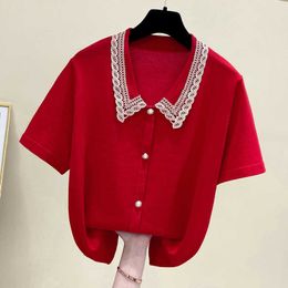 Knitted Sweater Women Summer Fashion Pullover Turn-down Collar Contrast Colour Knitwear Pull Femme Women Sweaters Knit Tops 210604