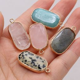 Natural Stone Pendant rectangle Reiki Healing Chakra Rose Quartz Crystal Pendulo Charms for Necklace earrings Making