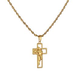 Juses Face Cross Pendant Necklace For Women Hollow Crucifix Christian Charm Jewellery
