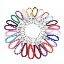 76 Colours PU Leather Braided Woven Keychain Rope Rings Fit DIY Circle Pendant Key Chains Holder Car Keyrings Jewellery accessories