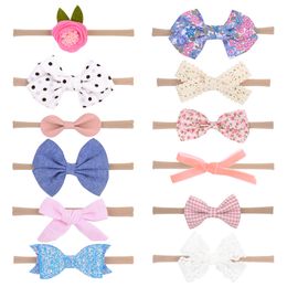 12pcs/set Newborn Baby Headbands Bunny Ear Nylon Elastic Headband Children Hair Accessories Floral Hairbands Girls Bow Headwear for toddler KHA31