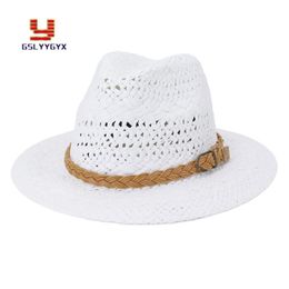 mens outdoor straw hats UK - Summer Fashion Straw Hats For Men Women Outdoor Sun Protection Jazz Panama Solid Visor Hat Wide Brim