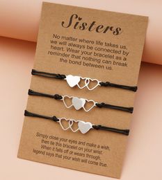 Friendship Couples 3pcs/set Love Heart stainless steel Sisters bracelet Bead Bangles Women Man Lucky Wish Jewellery