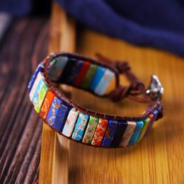 the hand and stone UK - Charm Bracelets European And American Bohemian Multicolor Natural Stone Bracelet Hand-woven Leather Couple Creative Gift