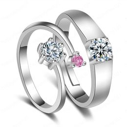 Adjustable Silver Rings Crystal Cubic Zirconia diamond engagement wedding rings for women men couple fashion jewelry