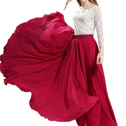 3 Layer Chiffon Long Skirts For Women Elegant Casual High Waist Boho Style Beach Maxi Saias 80/90/100cm Spring SK273 210621