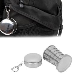 Mugs Stainless Steel 6-layers Folding Cups Travelling Outdoor Camping Collapsible Cup with Lid Portable Drinkware with Keychain 75ML