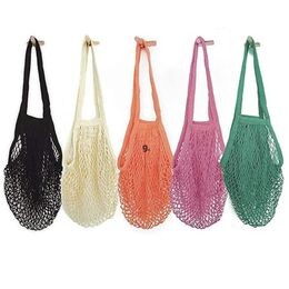 Mesh Bags Reusable Cotton Grocery Bag Net String Shopping Market Tote Vegetable Portable Reusables Washable RRA11440