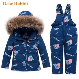 -30 degrees 2021 new Winter warm down jackets Children clothing sets Boys parka real fur baby toddler girl clothes Kids ski suit H0909